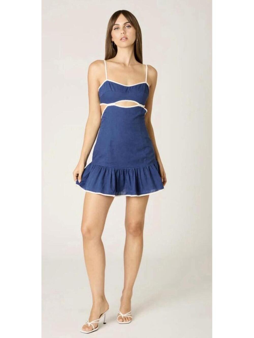Cotton Candy LA Medium Blue Contrast Trim Cut Out Mini Sundress New With Tags